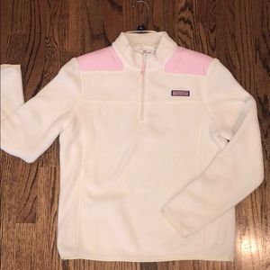White and pink vineyard vine quarter zip